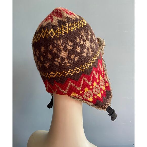 Thick Brown/Red Fleece Lined Winter Hat w/Ear Flaps sz OS (Unisex) - Picture 5 of 9